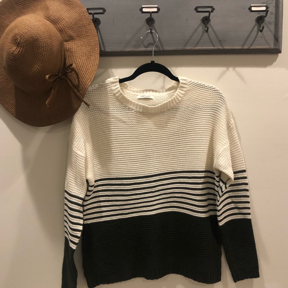 Green and White Striped Sweater